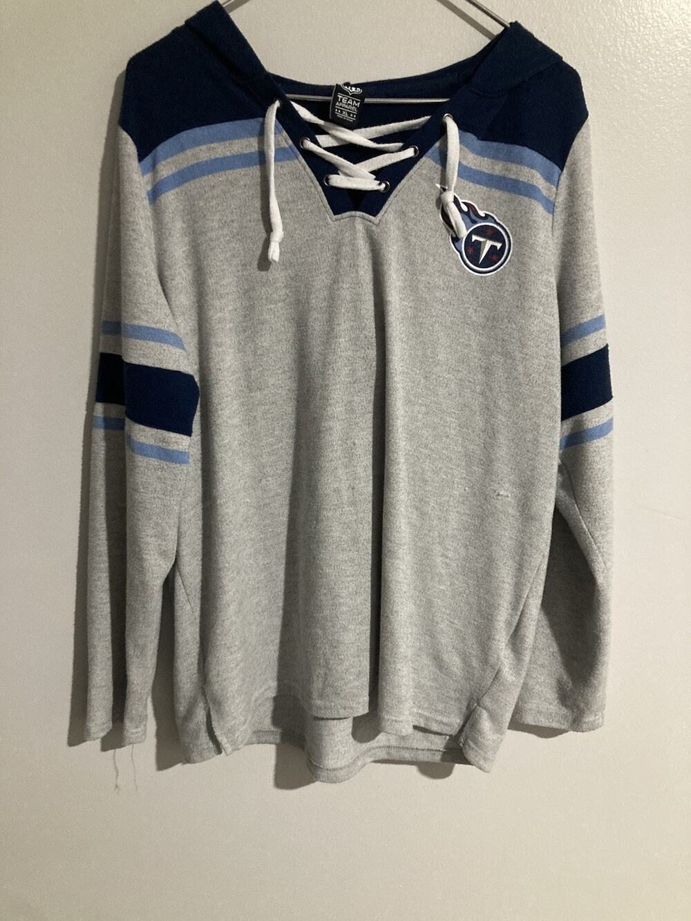 NFL Tennessee Titans Women's XL Lightweight V-Neck Gray Blue Hoodie Football